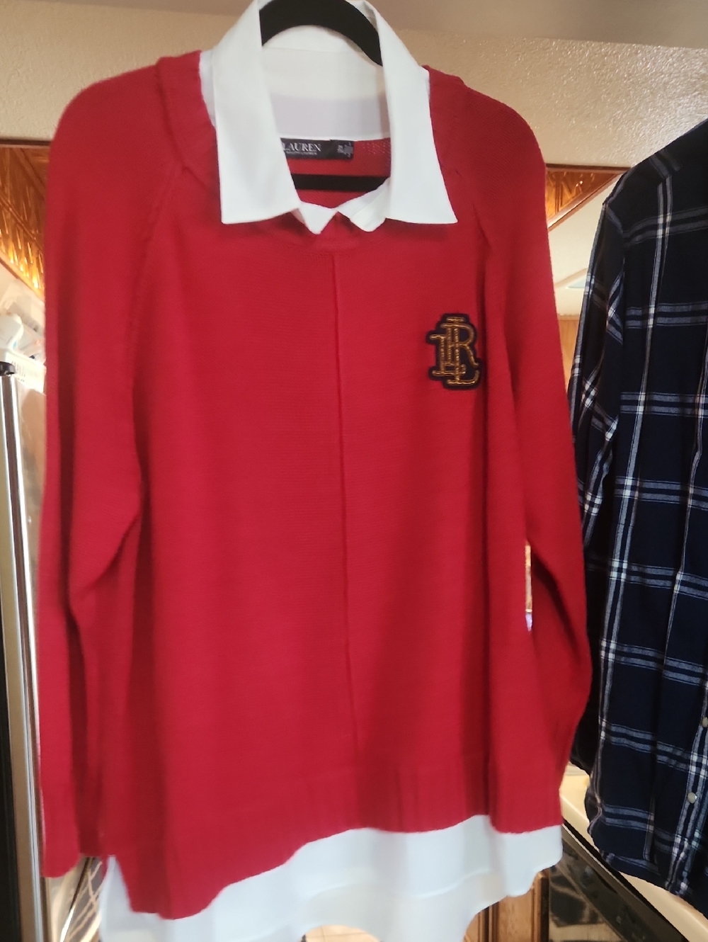 Ralph Lauren Red Knit Sweater with White Collar